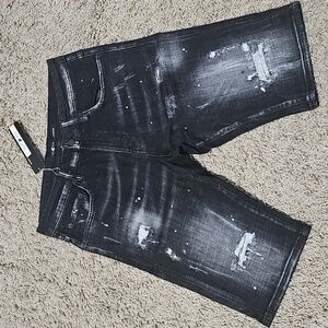 NWT 7TH HVN Jean Shorts Distressed Ripped Stretch Black Denim 36 Jorts Stretch